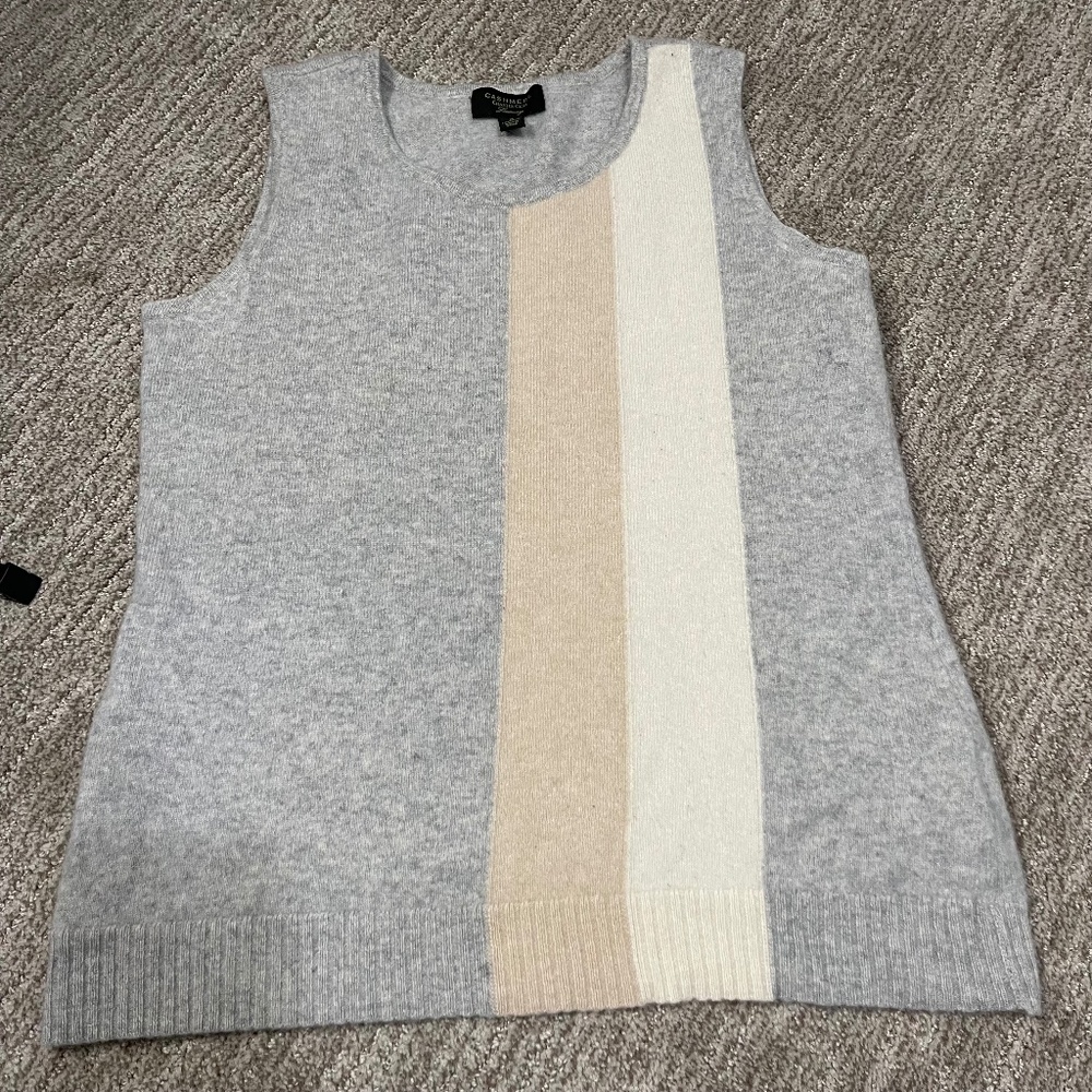 Gray and Cream Sleeveless Sweater